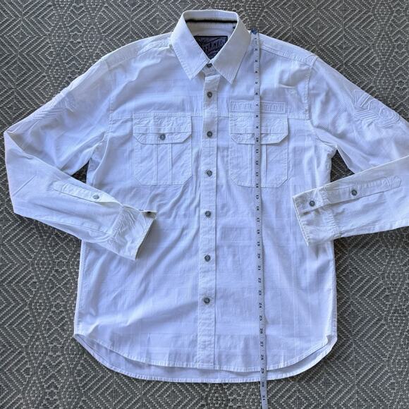 Affliction Shirt Mens Medium White Premium Button Up Embroidery Motorcycle Biker - Picture 8 of 11